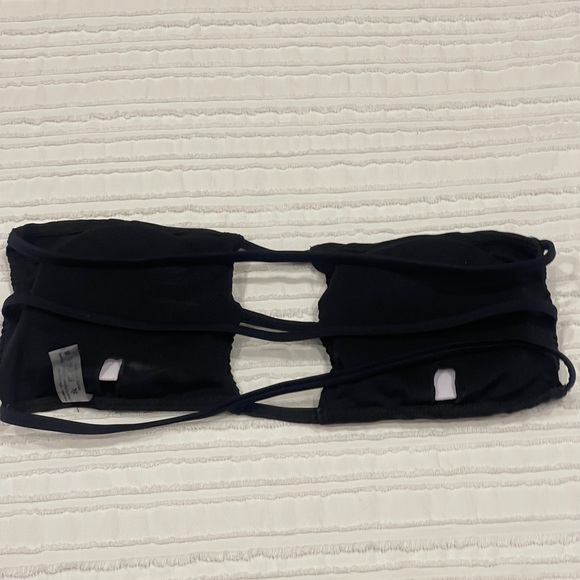 Black Textured Print Bandeau Padded Bikini Top, SZ Medium - Picture 3 of 5